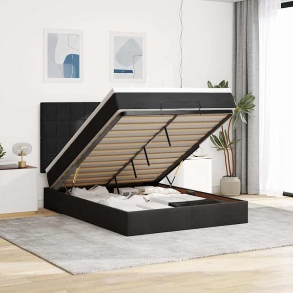 vidaXL Ottoman sengeramme med madrasser svart 140x190cm fløyel