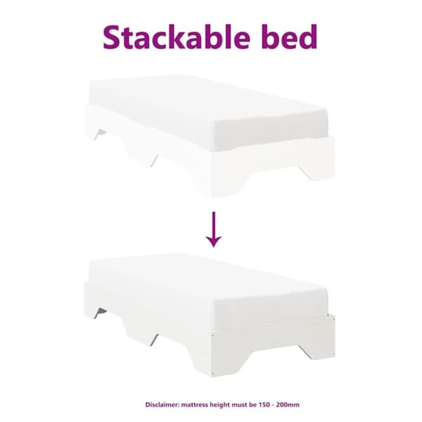 vidaXL sengeramme uden madras stabelbar 75x190 cm massivt træ hvid