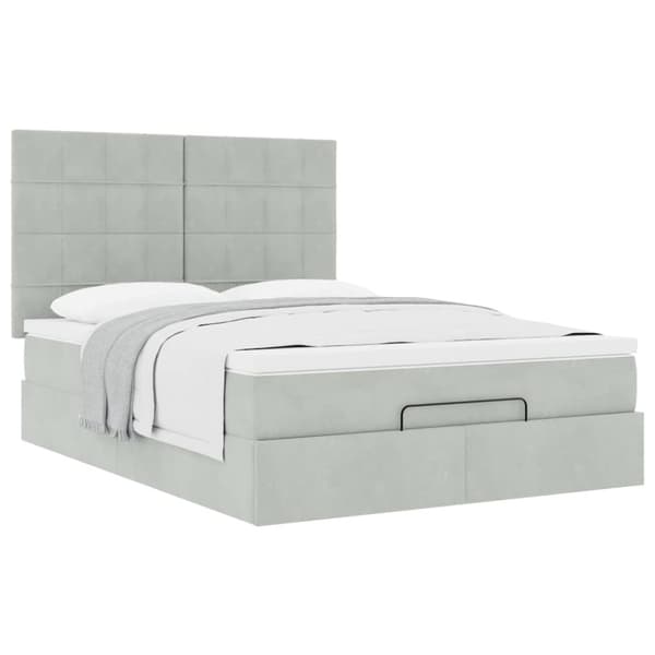 vidaXL Ottoman sengeramme med madrasser lysegrå 140x200cm fløyel