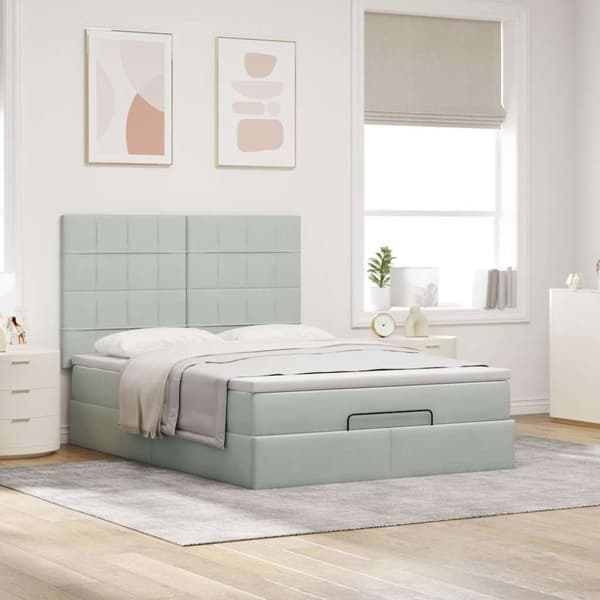 vidaXL Ottoman sengeramme med madrasser lysegrå 140x200cm fløyel