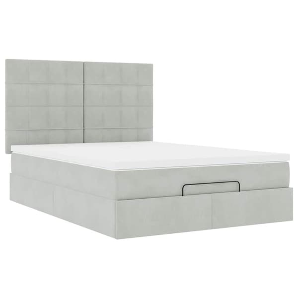 vidaXL Ottoman sengeramme med madrasser lysegrå 140x200cm fløyel