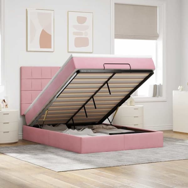 vidaXL Ottoman sengeramme med madrasser rosa 140x190cm fløyel