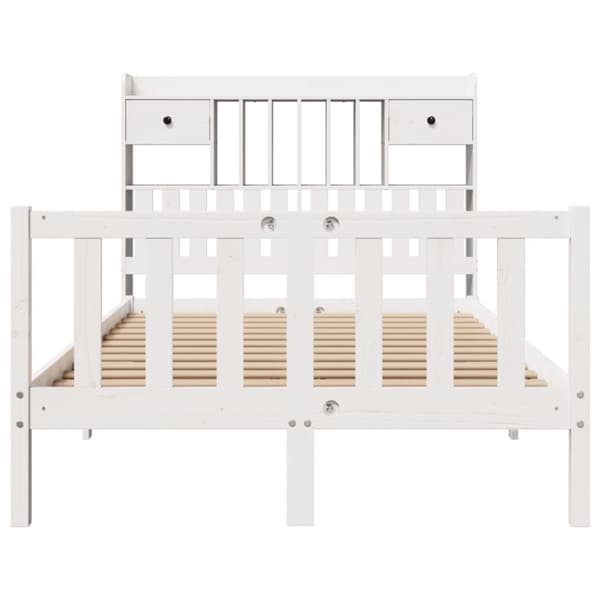 vidaXL Seng med bokhylle uten madrass hvit 135x190 cm heltre furu