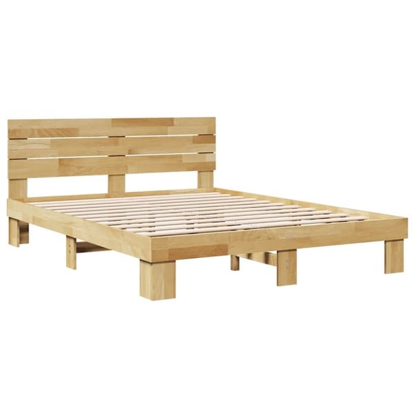 vidaXL Sengeramme med hovedgærde uden madras 150x200 cm Massivt træ Eg