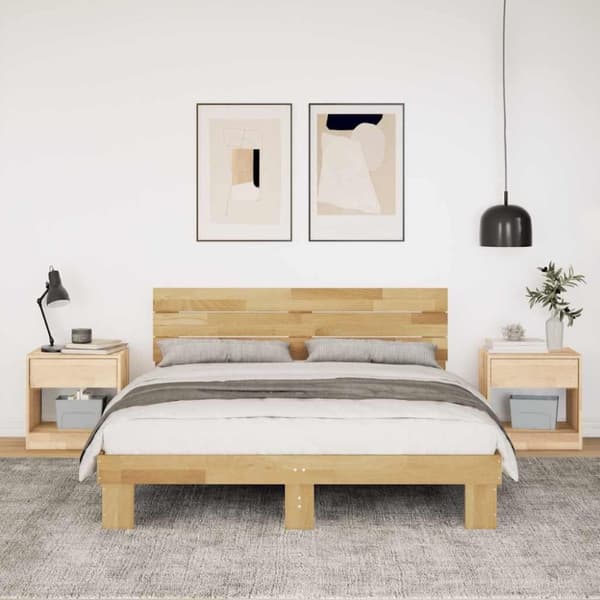 vidaXL Sengeramme med hovedgærde uden madras 150x200 cm Massivt træ Eg