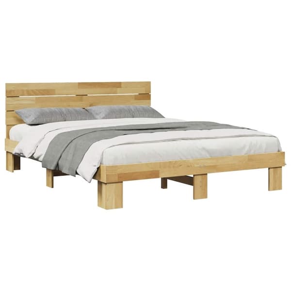 vidaXL Sengeramme med hovedgærde uden madras 150x200 cm Massivt træ Eg