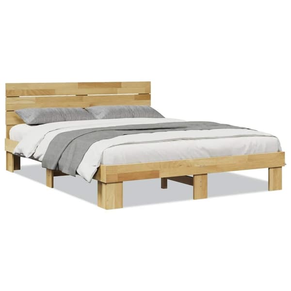 vidaXL Sengeramme med hovedgærde uden madras 150x200 cm Massivt træ Eg