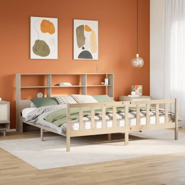 vidaXL Sänky kirjahyllyllä ilman patjaa 180x200 cm täysi mänty
