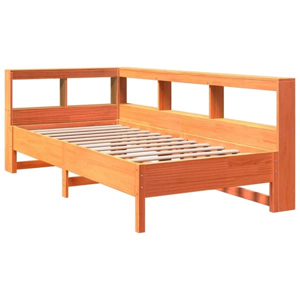 vidaXL Sänky/kirjahylly ilman patjaa vahanruskea 75x190 cm täysi mänty