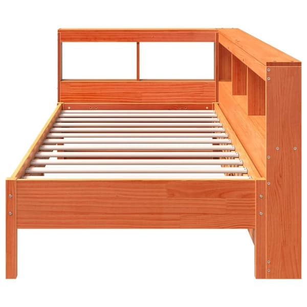 vidaXL Sänky/kirjahylly ilman patjaa vahanruskea 75x190 cm täysi mänty