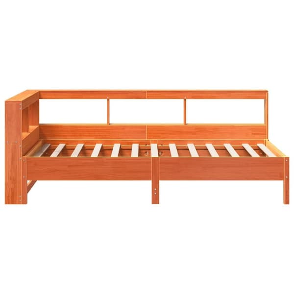 vidaXL Sänky/kirjahylly ilman patjaa vahanruskea 75x190 cm täysi mänty