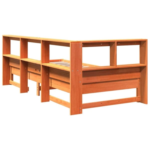 vidaXL Sänky/kirjahylly ilman patjaa vahanruskea 75x190 cm täysi mänty