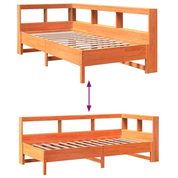 vidaXL Sänky/kirjahylly ilman patjaa vahanruskea 75x190 cm täysi mänty