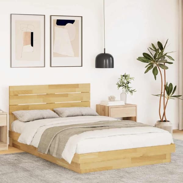 vidaXL Sengeramme med sengegavl uten madrass 120x190 cm Heltre Eik