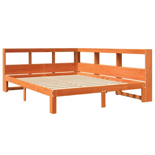 vidaXL Seng med bokhylle uten madrass voksbrun 135x190 cm heltre furu