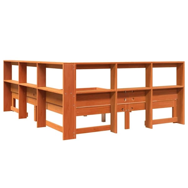 vidaXL Seng med bokhylle uten madrass voksbrun 135x190 cm heltre furu