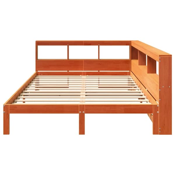 vidaXL Seng med bokhylle uten madrass voksbrun 140x190 cm heltre furu