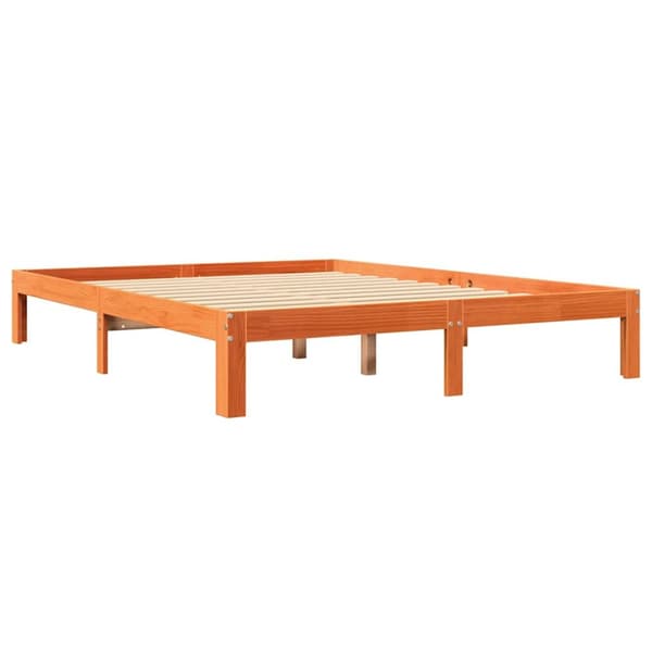 vidaXL Seng med bokhylle uten madrass voksbrun 140x190 cm heltre furu