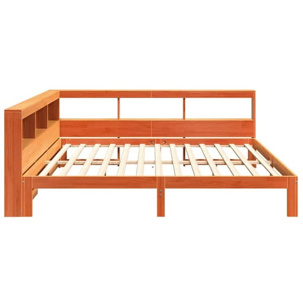 vidaXL Seng med bokhylle uten madrass voksbrun 140x190 cm heltre furu