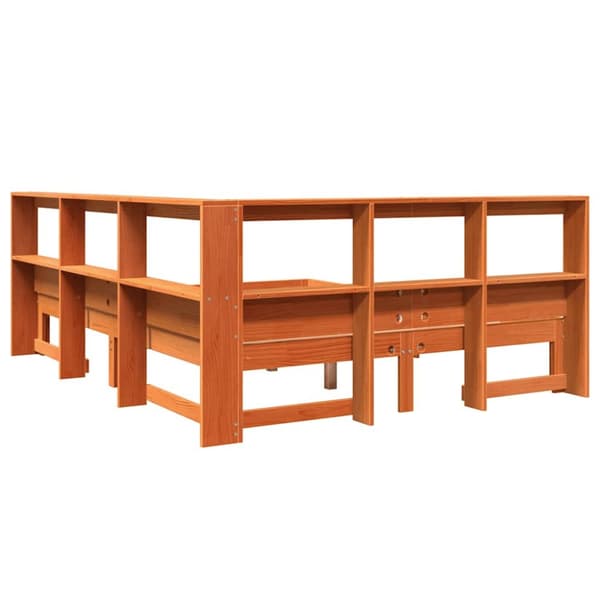 vidaXL Seng med bokhylle uten madrass voksbrun 140x190 cm heltre furu