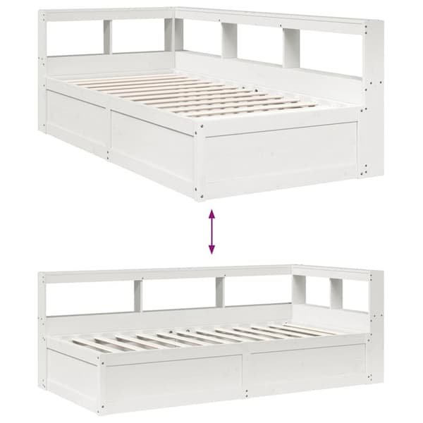 vidaXL seng med reol uden madras 90x200 cm massivt fyrretræ hvid