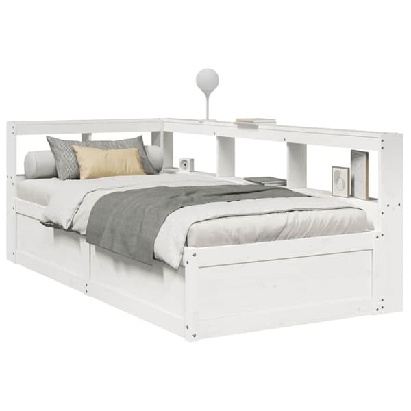 vidaXL seng med reol uden madras 90x200 cm massivt fyrretræ hvid