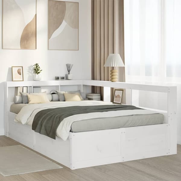 vidaXL seng med reol uden madras 120x190 cm massivt fyrretræ hvid