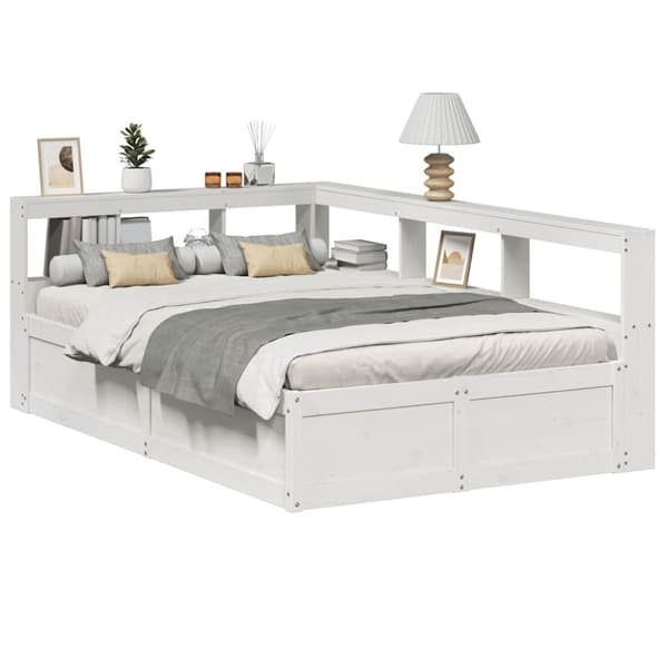 vidaXL seng med reol uden madras 120x190 cm massivt fyrretræ hvid