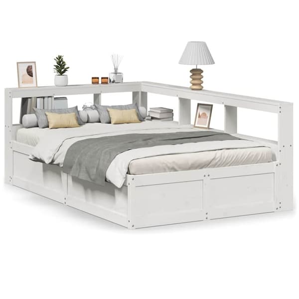 vidaXL seng med reol uden madras 120x190 cm massivt fyrretræ hvid