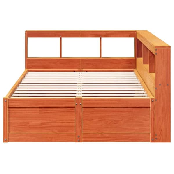 vidaXL seng med reol uden madras 140x190cm massivt fyrretræ gyldenbrun