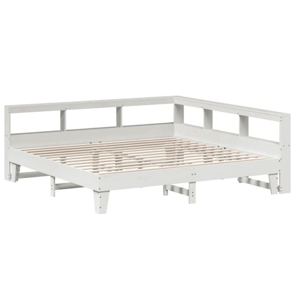 vidaXL Sänky kirjahyllyllä ei patjaa valkoinen 200x200 cm täysi mänty