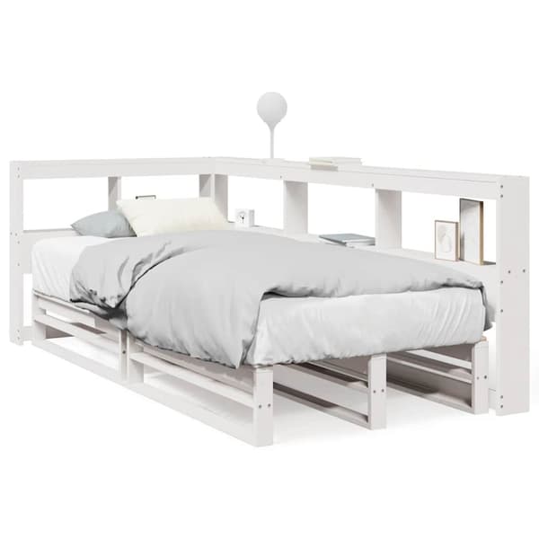 vidaXL seng med reol uden madras 90x200 cm massivt fyrretræ hvid