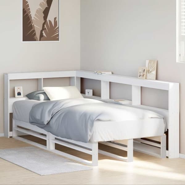 vidaXL seng med reol uden madras 90x200 cm massivt fyrretræ hvid