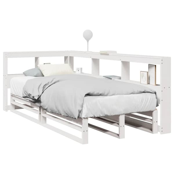 vidaXL seng med reol uden madras 90x200 cm massivt fyrretræ hvid
