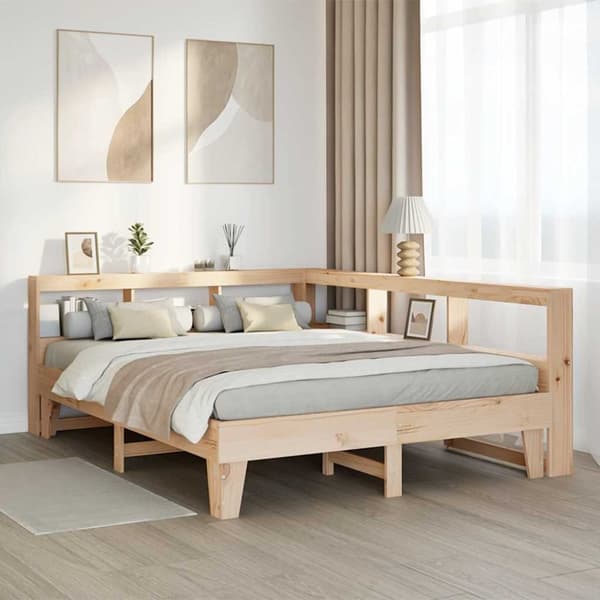 vidaXL Seng med bokhylle uten madrass 150x200 cm heltre furu