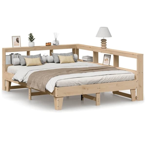vidaXL Seng med bokhylle uten madrass 150x200 cm heltre furu