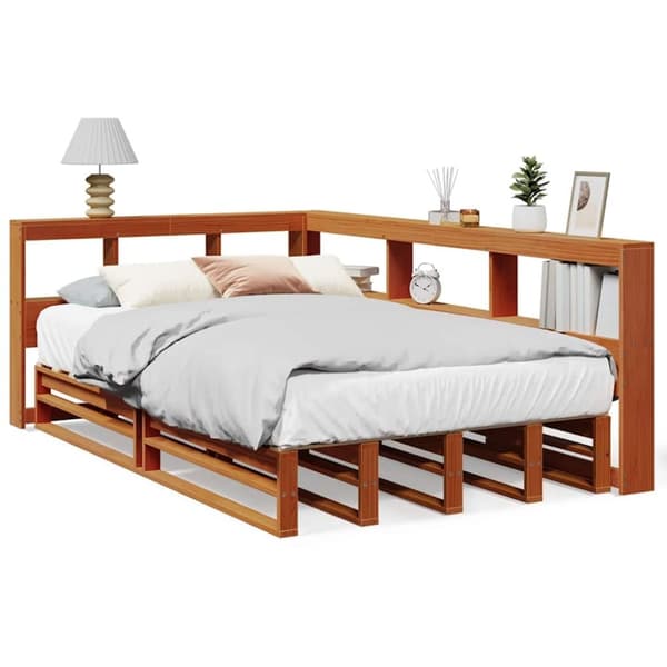 vidaXL seng med reol uden madras 120x190cm massivt fyrretræ gyldenbrun