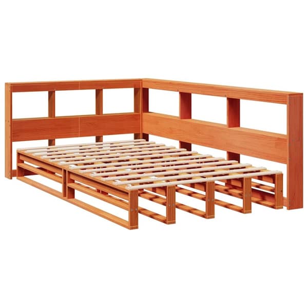 vidaXL seng med reol uden madras 120x190cm massivt fyrretræ gyldenbrun