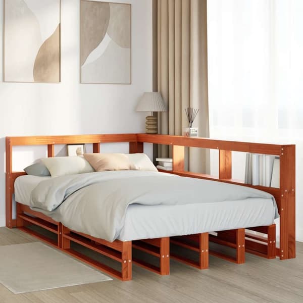 vidaXL seng med reol uden madras 120x190cm massivt fyrretræ gyldenbrun