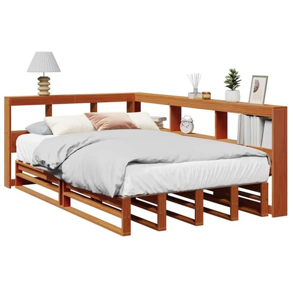 vidaXL seng med reol uden madras 120x190cm massivt fyrretræ gyldenbrun