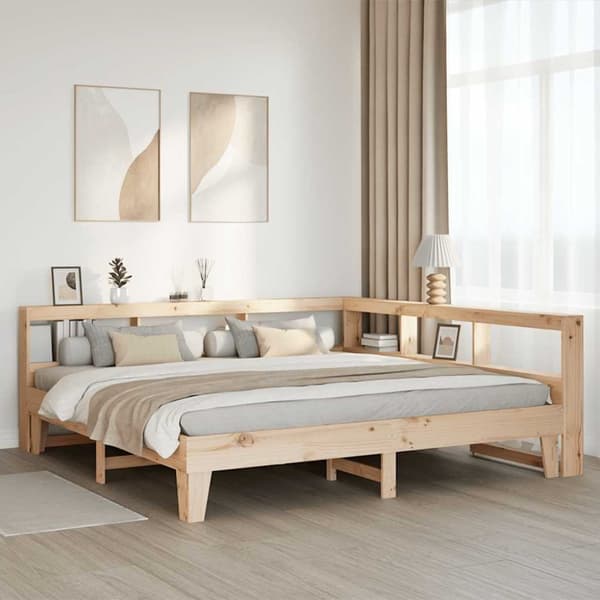 vidaXL Seng med bokhylle uten madrass 200x200 cm heltre furu