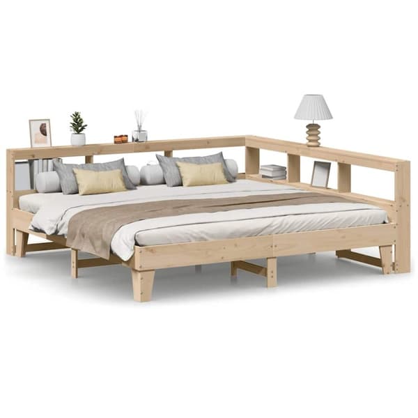 vidaXL Seng med bokhylle uten madrass 200x200 cm heltre furu