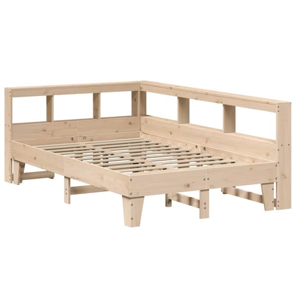 vidaXL Seng med bokhylle uten madrass 135x190 cm heltre furu