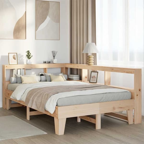 vidaXL Seng med bokhylle uten madrass 135x190 cm heltre furu