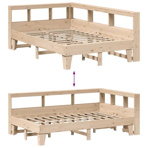 vidaXL Seng med bokhylle uten madrass 135x190 cm heltre furu