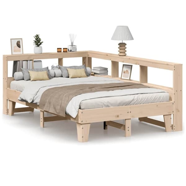 vidaXL Seng med bokhylle uten madrass 135x190 cm heltre furu