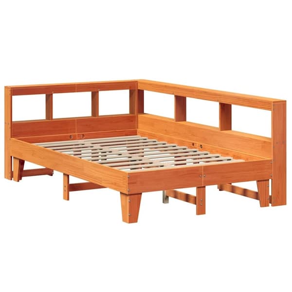 vidaXL seng med reol uden madras 140x190cm massivt fyrretræ gyldenbrun