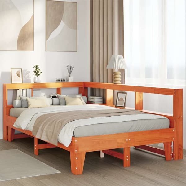 vidaXL seng med reol uden madras 140x190cm massivt fyrretræ gyldenbrun