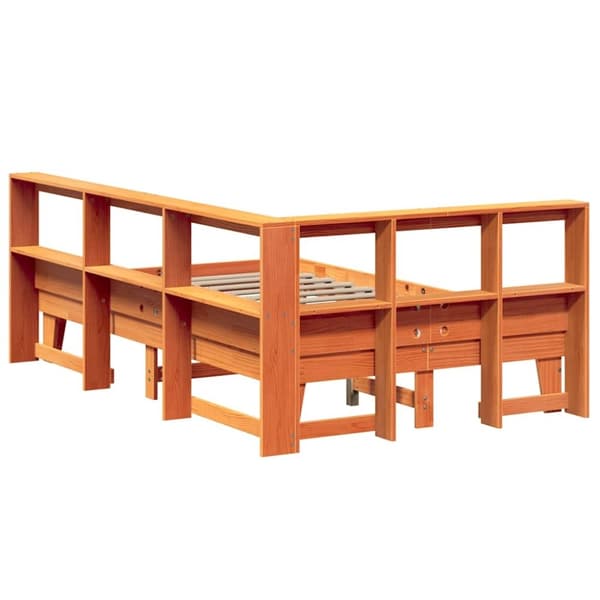 vidaXL seng med reol uden madras 140x190cm massivt fyrretræ gyldenbrun
