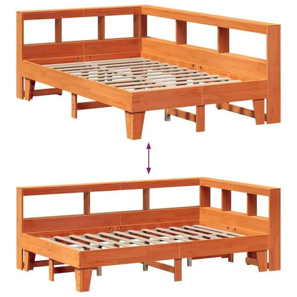 vidaXL seng med reol uden madras 140x190cm massivt fyrretræ gyldenbrun